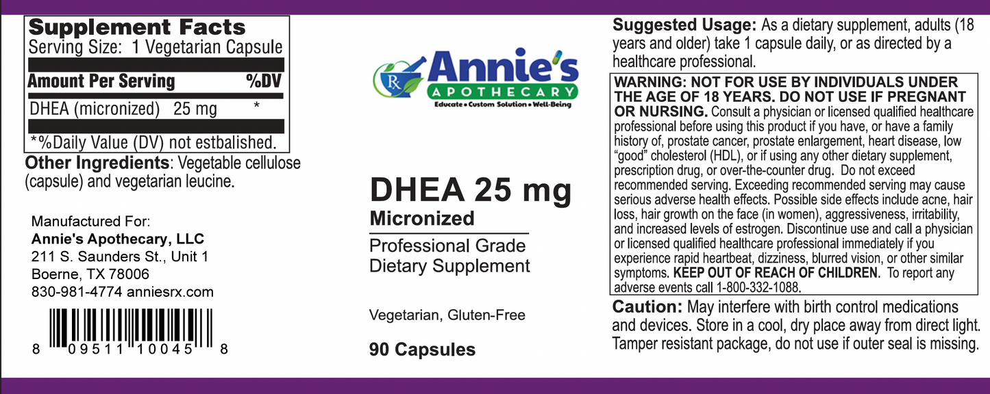 Annie's DHEA 25mg Label All